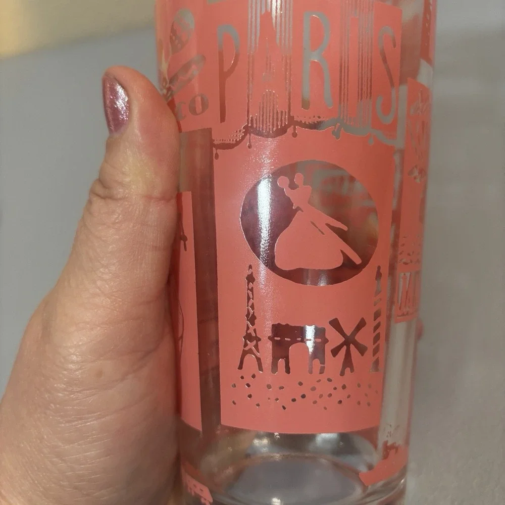 Federal Glass Coral Pink Travel Countries Drinkware Cup Paris, Holland, Africa